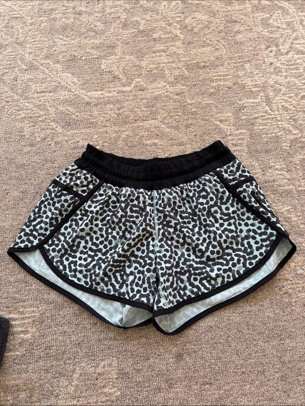 Lululemon Athletic Leopard Print Shorts in Light Mint and Black